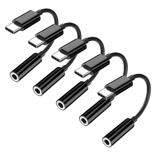 5 Pack USB C to 3.5mm Headphone Jack Adapter Type C Audio Aux Cable Dongle Compatible with iPhone 16/15/15 Plus/15 Pro/15 Pro Max/iPad/Pixel, Samsung Galaxy S23 S22 S21 S20 Ultra Z Flip/Note(Black) - color: Black