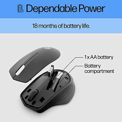 HP 280 Silent Wireless Mouse - Ergonomic, Right-Handed Design - 2.4GHz USB Wireless Connection - Multi-Surface Technology, 1600 DPI Optical Sensor - Win, Chrome, Mac OS - Up to 18-Month Battery Life - style: Silent Ergo