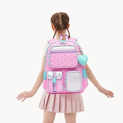 Meetbelify Backpack with Wheels for Girls Rolling Backpack Cute Carry on Backpack for Elementary Student - color: Pink