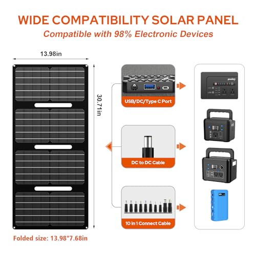 powkey 200W Portable Power Bank with Solar Panel 40W, 146Wh Power Station | Power Bank with AC Outlet 120V, High Eifficiency Waterproof Solar Panel Kit with Battery Bank for Outdoor Camping Home Backup - color: Black Grey