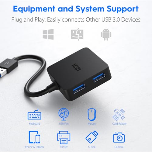 ICZI USB 3.0 Hub, 4 Ports USB Splitter Multiple Extender for Laptop, PC, MacBook, Mac mini, iMac, Surface Pro, Mobile HDD - size: 0.5ft