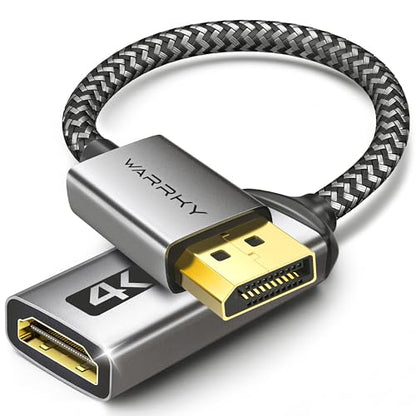 4K DisplayPort to HDMI Adapter, Uni-Directional WARRKY [4K UHD, Metal Case, Gold-Plated Pins] Display Port 1.2 Source to HDMI 2.0 Monitor Converter Compatible for HP, AMD, NVIDIA. Male to Female | Uni-Directional Dp → HDMI, 1440p at 60hz, 1080p at 120hz,