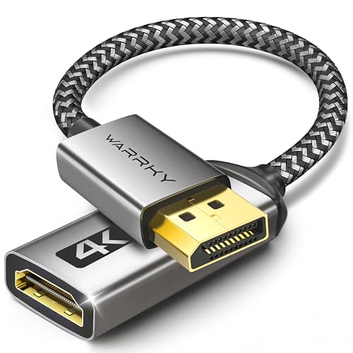 4K DisplayPort to HDMI Adapter, Uni-Directional WARRKY [4K UHD, Metal Case, Gold-Plated Pins] Display Port 1.2 Source to HDMI 2.0 Monitor Converter Compatible for HP, AMD, NVIDIA. Male to Female | Uni-Directional Dp → HDMI, 1440p at 60hz, 1080p at 120hz,