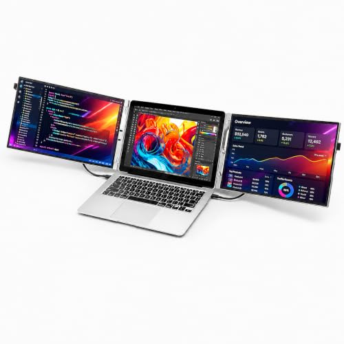 15" Portable Laptop Screen Extender Dual 1080P FHD Triple Monitor | Aluminum Alloy Casing, Tilt Adjustable Stand, Attachment, USB-C, HDMI for 13-16'' Laptops, Leather Case, No Driver - size: 15 inches