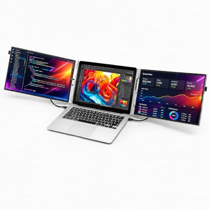 15" Portable Laptop Screen Extender Dual 1080P FHD Triple Monitor | Aluminum Alloy Casing, Tilt Adjustable Stand, Attachment, USB-C, HDMI for 13-16'' Laptops, Leather Case, No Driver - size: 15 inches