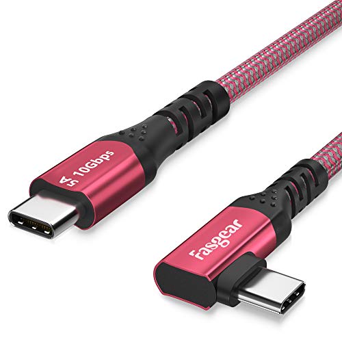 Fasgear USB C to USB C Cable 90 Degree, 3ft, Red | 100W Power Delivery, Type C 3.1 Gen 2, 10Gbps Data Sync, Fast Charge, E-Marker, Compatible with Mac-book, S20, Pixel XL - color: 1 Pack Red, size: 3ft