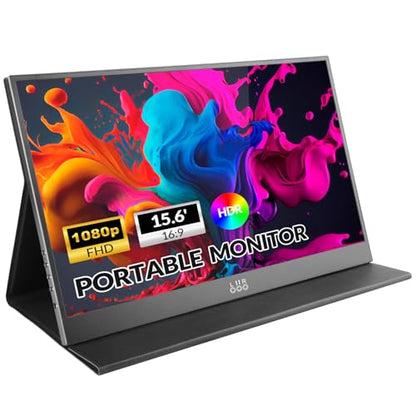 LR Portable Monitor, 15.6 inch 1080P FHD Ultra-Slim Travel Monitor, USB-C HDMI External Second Screen for Laptop MacBook Surface PC Xbox PS4/5, VESA Mountable, Metal Frame, with Smart Cover