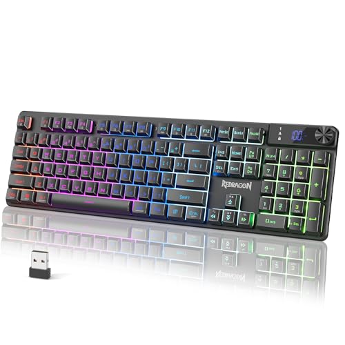 Redragon K521 Pro Wireless Gaming Keyboard with Screen | Mechanical Feeling, Tri-Mode BT/2.4G/USB-C, RGB Keyboard, 12 Multimedia Keys, Programmable Software, Full-size keyboard - color: Glossy Black