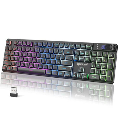Redragon K521 Pro Wireless Gaming Keyboard with Screen | Mechanical Feeling, Tri-Mode BT/2.4G/USB-C, RGB Keyboard, 12 Multimedia Keys, Programmable Software, Full-size keyboard - color: Glossy Black