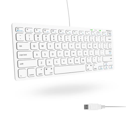 Macally USB Wired Keyboard for Mac and Windows PC - Plug and Play Apple Keyboard with 78 Scissor Switch Keys and 13 Shortcut Keys - Compact & Small that Saves Spaces and Looks Great - White - color: White