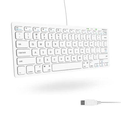 Macally USB Wired Keyboard for Mac and Windows PC - Plug and Play Apple Keyboard with 78 Scissor Switch Keys and 13 Shortcut Keys - Compact & Small that Saves Spaces and Looks Great - White - color: White