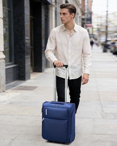 Hanke Underseat Carry On Luggage with Wheels, 17 Inch Rolling Bag, Blue | Fits 15.6 Inch Laptop, Shoe Bag Included, Small Suitcase, Softside, Trolley Sleeve, Water-Resistant, 30L Personal Item - color: Blue, size: 17 Inch Underseat Plus