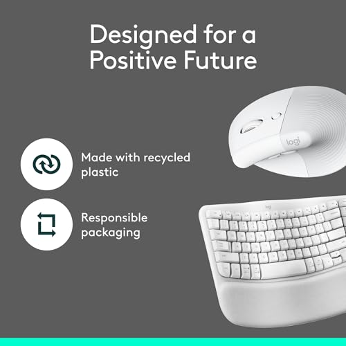 Logitech Wave Keys & Lift Vertical Mouse - Ergonomic Wireless Keyboard and Mouse Combo - with Cushioned Palm Rest, Easy-Switch, Bluetooth, for Multi-OS, Windows/Mac - Off-White - color: Off White, style: Right-Handed
