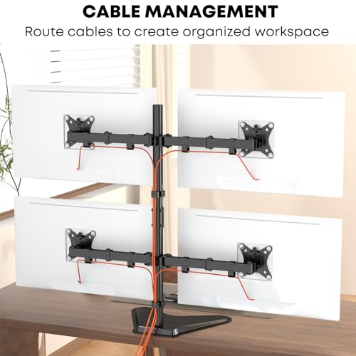 PUTORSEN Quad Monitor Stand for 4 Screens, 17-32", 19.8 lbs Each | Stacked 4-Screen Desk Mount with Full-Motion Arms, VESA 75/100, Tilt, Swivel & Rotation, Larger Base with Phone Slot, Black - size: Quad Arms