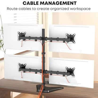 PUTORSEN Quad Monitor Stand for 4 Screens, 17-32", 19.8 lbs Each | Stacked 4-Screen Desk Mount with Full-Motion Arms, VESA 75/100, Tilt, Swivel & Rotation, Larger Base with Phone Slot, Black - size: Quad Arms