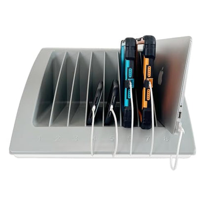 8-Device Laptop & Tablet Charging Station for Classroom, Office & Library, Chromebook & iPad Charging Rack with Surge Protection, Cable Management & Numbered Slots, Fits Devices Up to 15.6" - color: Gray with 8-Device Charging Station