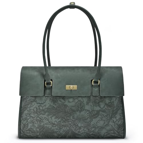 LOVEVOOK Laptop Bag for Women Work Tote Messenger Bag Waterproof Business Office Professional Handbag Shoulder Bag - color: Green Embossed, size: 15.6 inch