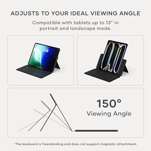 Satechi OntheGo Bluetooth Keyboard, Connect Up to 3 Devices, Tablet, Black | Adjustable stand, USB-C rechargeable battery, compact & portable, for iPad, tablet - color: Black