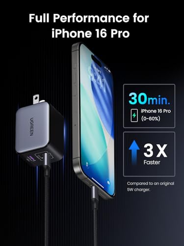 UGREEN Nexode X 65W GaN USB C Wall Charger, 3-Port PPS Ultra Compact Foldable Fast Charger for MacBook Pro/Air, iPhone 17/16/15 Series, Galaxy S25/S24, Pixel 10/9, iPad Pro, Steam Deck