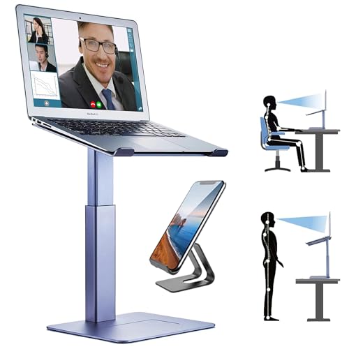 Adjustable Laptop Stand for Desk, DJ Laptop Stand Adjustable Height, Laptop Raised Stand for Standing & Sitting Mode, Tall, Strong and Airflow Even Laptop Riser for 17 inch（Gray） - color: Gray