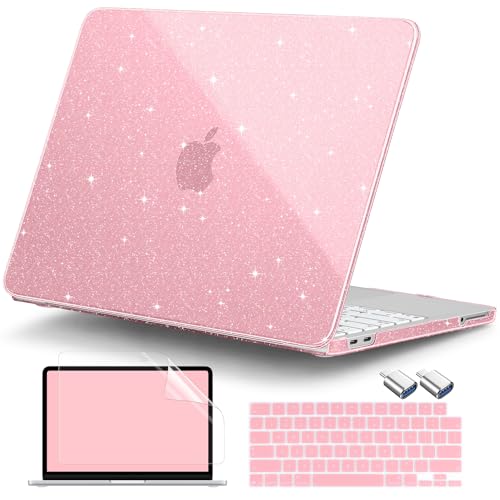 DONGKE Glitter Case for MacBook Neo 13 Inch 2026 (Model A3404 | A18 Pro Chip) | Clear Sparkly Hard Shell Cover with Screen Protector & Keyboard Cover & 2 USB-C Adapters - Bling Pink - color: Bling Pink