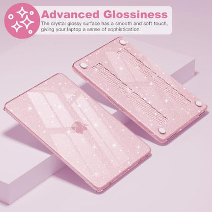 CISSOOK for MacBook Neo 13 inch Pink Case Glitter Blush 2026 Model A3404 | 5in1 Set Hard Shell Case, A18 Pro Chip, Keyboard Cover, Screen Protector, Scratch Resistant, Ultra-Thin, for Office & Travel - color: Glitter Blush