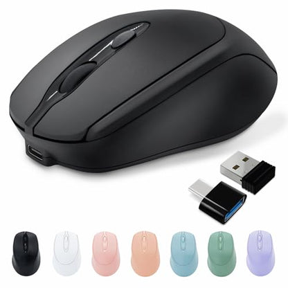 Rechargeable Wireless Mouse Bluetooth Silent for Laptop, iPad, MacBook, PC, Surface Pro, Lenovo, Samsung Tablet, Ergonomic Design (Black) - color: Black-1