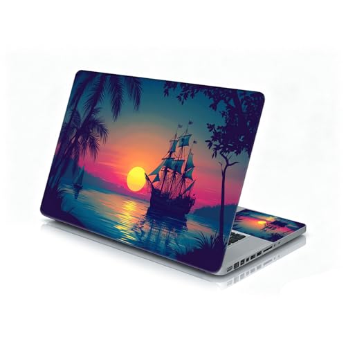 Universal Laptop Skin Sticker Decal, 12"-15.6" Aesthetic Vinyl Wrap, Pirate Ship Ocean Sunset Waterproof Notebook Cover Art Protector for MacBook HP Dell Lenovo, Fits 13" 14" 15" 15.6" - color: Pirate Ship Ocean Sunset
