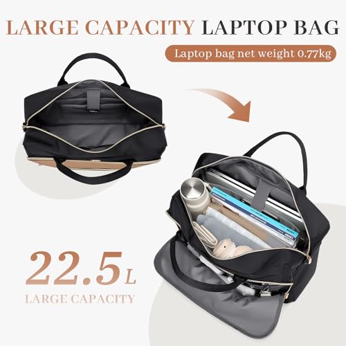 Laptop Bag for Women 15.6Inch Work Tote Computer Briefcase Waterproof Handbag Shoulder Teacher Office Crossbody Purse - color: Black