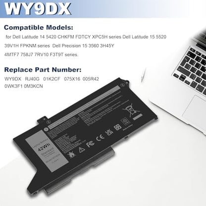Futurebatt WY9DX Laptop Battery Replacement for Dell Latitude 5420 5520 Precision 15 3560 Dell P137G P137G001 P104F P104F001 Series RJ40G 01K2CF 075X16 0WK3F1 0M3KCN 005R42 11.4V 3500mAh 3-Cells - size: WY9DX