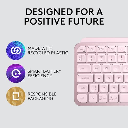 Logitech MX Keys Mini Minimalist Wireless Illuminated Keyboard - Rose | Minimalist, wireless, illuminated, compact, backlit, USB-C, compatible with macOS, iOS, Windows, Linux, Android, metal build - color: Rose, style: MX Keys Mini