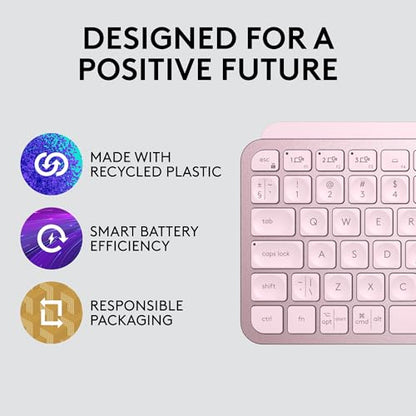Logitech MX Keys Mini Minimalist Wireless Illuminated Keyboard - Rose | Minimalist, wireless, illuminated, compact, backlit, USB-C, compatible with macOS, iOS, Windows, Linux, Android, metal build - color: Rose, style: MX Keys Mini