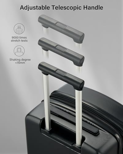 Hanke Expandable Luggage Sets 2 Piece, 20 and 28 Inch Hard Shell Suitcase | PC Hard Shell, 8 Spinner Wheels, TSA Lock, Side Hook, Wet Pocket, Nestable Storage, Family & Couple Travel - color: Jet Black, size: 20+28 Inch EXT