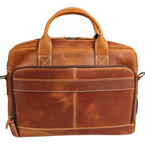 Personalized 16" Vintage Full Grain Leather Briefcase, Custom Initials Monogram Laptop Bag, Premium Cowhide Executive Work Satchel for Office & Business Travel
