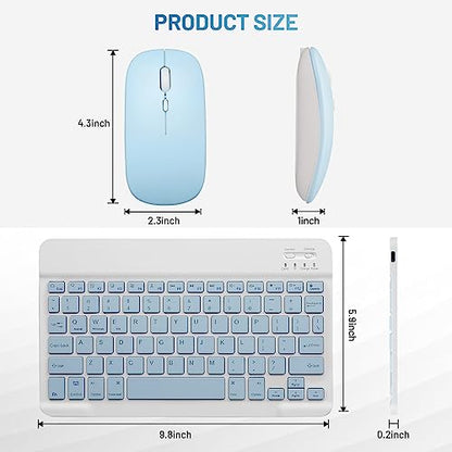 Bluetooth Keyboard and Mouse Combo Rechargeable Portable Wireless Keyboard Mouse Set for Apple iPad iPhone iOS 13 and Above Samsung Tablet Phone Smartphone Android Windows (10 inch Blue) - color: blue