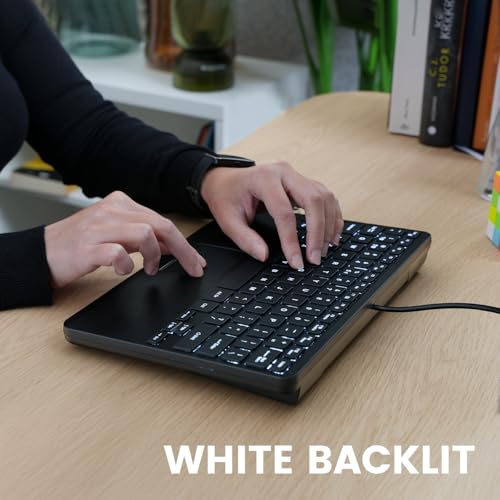 Perixx PERIBOARD-425 US Wired Mini USB Keyboard with Touchpad, X Type Scissor Keys, White Backlit, 2 USB Hubs, Compact 11.18x7.17x1.1 Inches, US English - style: Keyboard with Backlight