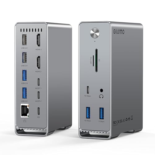 MacBook Pro Docking Station, 14-in-2 Dual USB C Docking Station Dual Monitor for MacBook Pro (Not M1) with Dual 4K HDMI 60Hz, 10Gbps USB A/C,3 USB 3.0,2USB 2.0 RJ45, Audio, SD/TF Slots, 100W PD