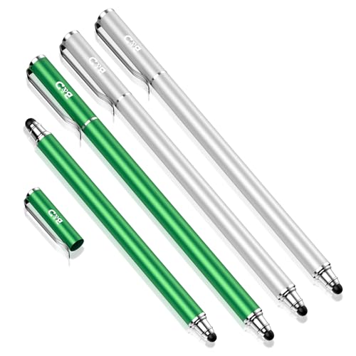 Stylus Pen for Touchscreen,Universal Stylus 4 Pcs | 2-in-1 Fine Rubber Tip,High Precision with Clip, Work for iPad iPhone Tablets All Touch Screens(Sliver/Green) - color: White