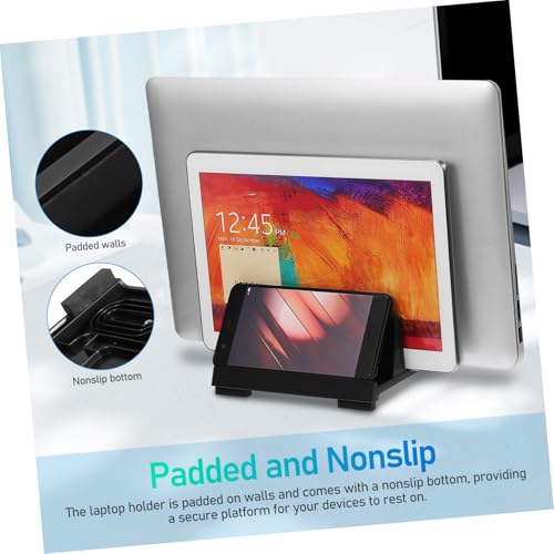 GANAZONO Adjustable Vertical Laptop Stand with Dual Slots Desktop Holder for Laptops Tablets and Phones Space Saving Organizer with Padded Protection and Nonslip Base
