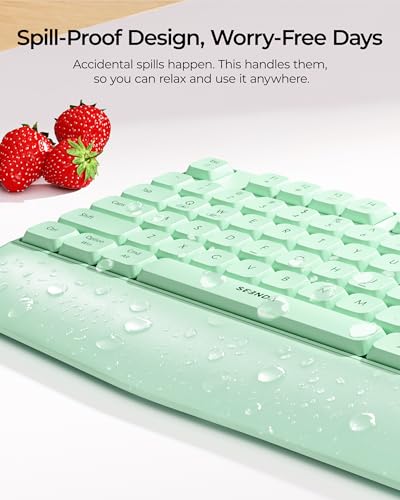 seenda Wireless Bluetooth Ergonomic Keyboard Mouse Combo, Full Size, Green | USB/Bluetooth multi-device switching, with wrist rest, number pad, and quiet operation for PC, laptop, Mac, MacBook, and iPad - color: Green