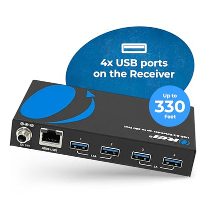 OREI USB Extender Over Ethernet 330ft USB 3.2 Gen1 5Gbps 4-Port USB Hub | USB Extender Over CAT5e, USB Extender Over CAT6 – 4 USB Ports, 1.5A Fast Charging, Plug & Play, No Drivers - size: USB-B Host