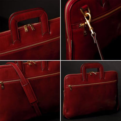 Time Resistance Slim Leather Briefcase - Italian Handmade Leather Computer Bag - Briefcase for Men and Women - Laptop Bag - color: Red