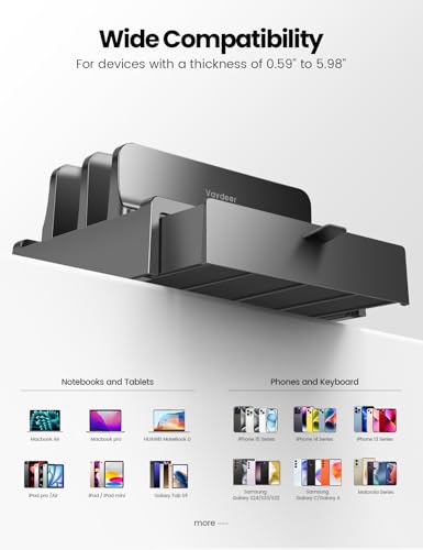 Vaydeer Vertical Laptop Stand with Drawer,Dual Slots Plastic Laptop Holder Storage with Space Saving 4-in-1 Design,Adjustable Laptop Organizer Stand for Desk,Supports MacBook,Chromebook,Surface,Dell