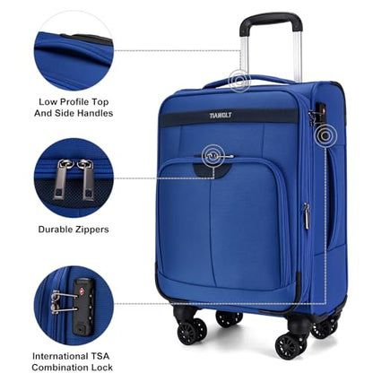 Carry On Luggage 22x14x9 Airline Approved with Wheels Softside Expandable Luggage Suitcase with TSA Lock-Blue - color: Blue, size: Carry-on 20 inch