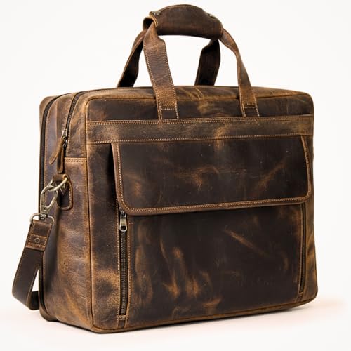 Leather Messenger Bag for Men - 17" Laptop Briefcase - Mens Vintage Business Crossbody Computer Bags | Fits Upto 18" Inch Laptop
