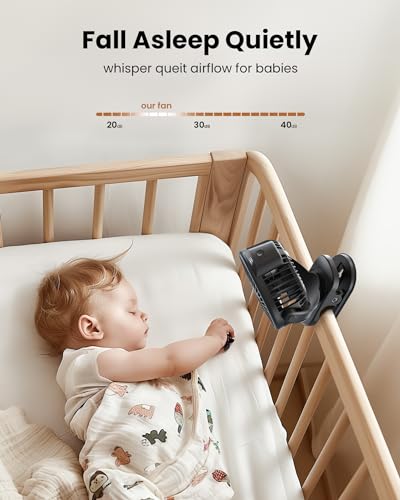 Koonie Portable Clip On Fan, Small Rechargeable Battery Operated, 3 Speeds | Mini Clamp Fan With LED Display, 360° Rotate Personal Cooling Desk Fan for Stroller Bed Travel Camping Golf Gym - color: black