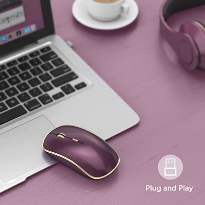 JOYACCESS J Wireless Mouse for Laptop, 2.4G Slim Wireless Silent Mouse, Portable Wireless Computer Mouse, 3200 DPI, USB Wireless Mouse for Desktop, Notebook, Chromebook, PC (Wine Red) - color: Wine Red
