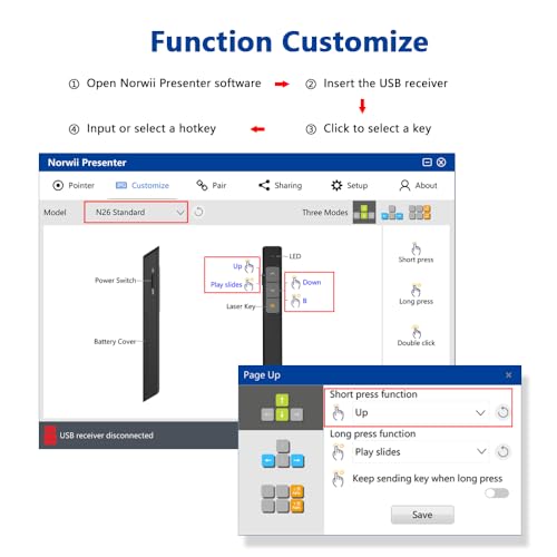 Norwii Wireless Presentation Clicker, PowerPoint Clicker with Laser Pointer | Presentation Remote for PowerPoint Presentations, Plug & Play USB Slide Advancer, Compatible with Mac/Windows/Linux/Android - color: White