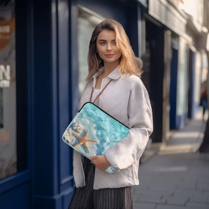 Seashell Starfish Laptop Sleeve 13 14 Inch Puffy Quilted Carrying Case Protective Computer Bag Waterproof Laptops Sleeve for Women Men - color: Seashell Starfish, size: Medium