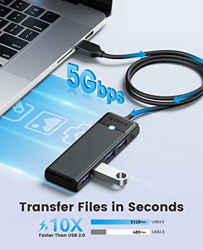 ORICO USB 3.0 Hub, 4-Port USB Hub with 3.3Ft Cable, Ultra Slim USB-Splitter for Laptop MacBook Pro, iMac, Surface Pro, XPS, PS5，PC, Flash Drive, Mobile HDD - size: 3.3Ft
